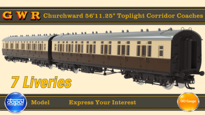 OO Gauge GWR Churchward 56'11.25" Toplight Corridor Coach EOI