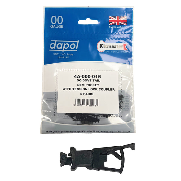 4A-000-016 OO Dove Tail NEM Pocket W/Tension Lock Coupler 5 Pairs– Dapol