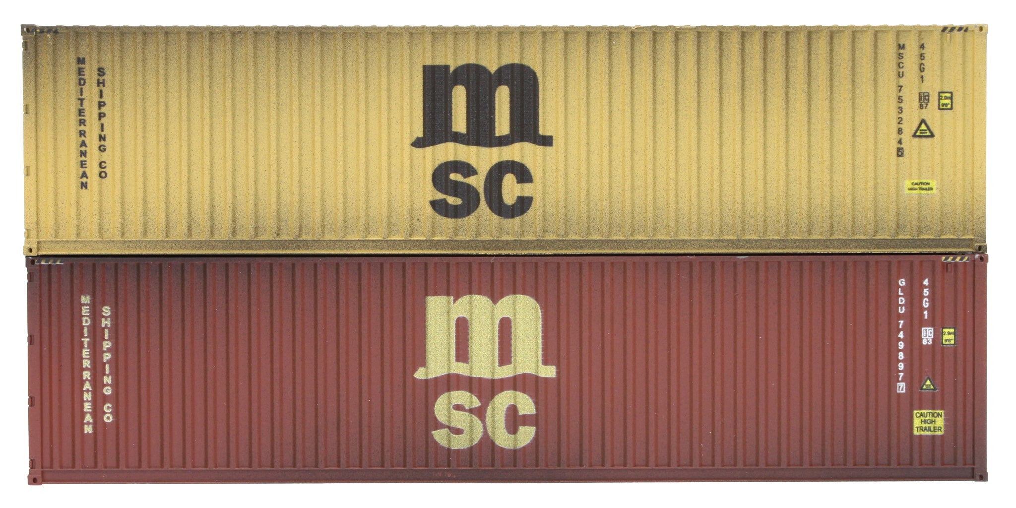 4F-028-151 OO Gauge 40 Ft High Cube Container MSC 749897 7 / 753284 5 Weathered