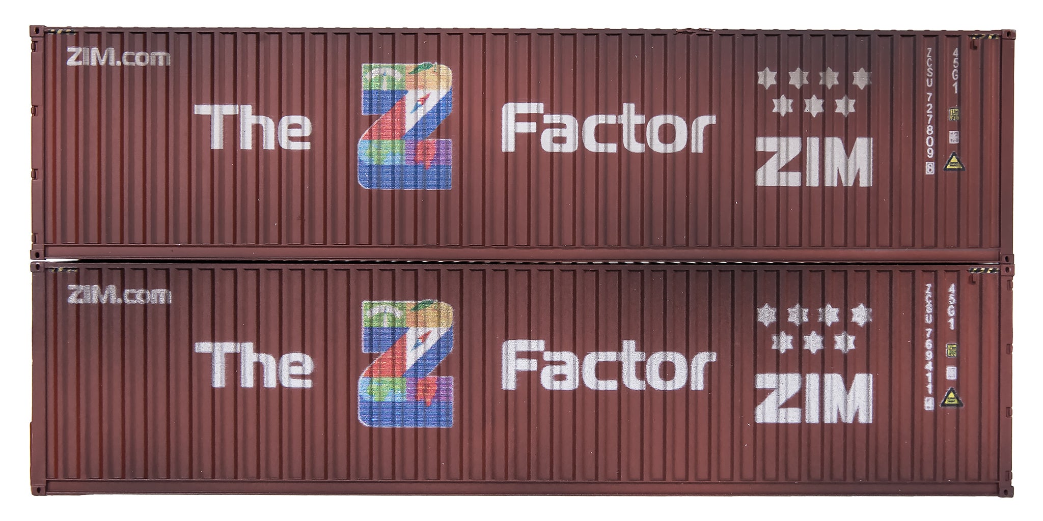 4F-028-153 OO Gauge 40 Ft High Cube Container ZIM 769411-4/727809-8 Weathered