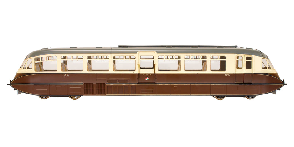 7D-011-003 O Gauge Streamlined Diesel Railcar 16 Lined Choc & Cream GWR Twin Cities