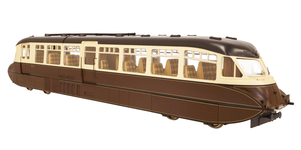 7D-011-003 O Gauge Streamlined Diesel Railcar 16 Lined Choc & Cream GWR Twin Cities