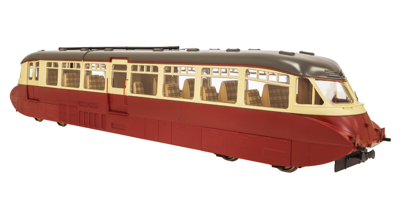 7D-011-005 O Gauge Streamlined Diesel Railcar W8W BR Lined Carmine & C– Dapol
