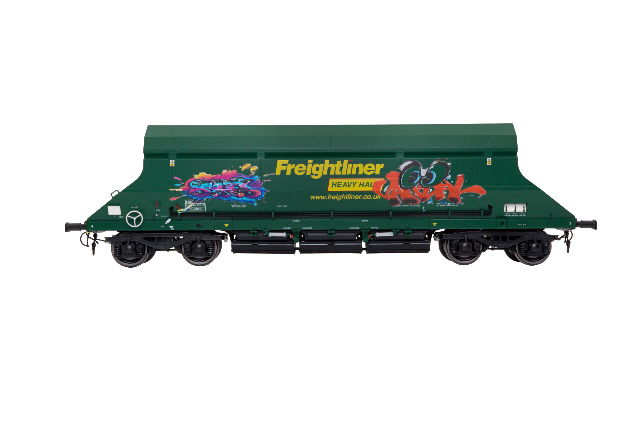 7F-026-001G1 O Gauge HIA Ftlnr Green Hvy Haul Limestone Hopper 369008 Graffiti