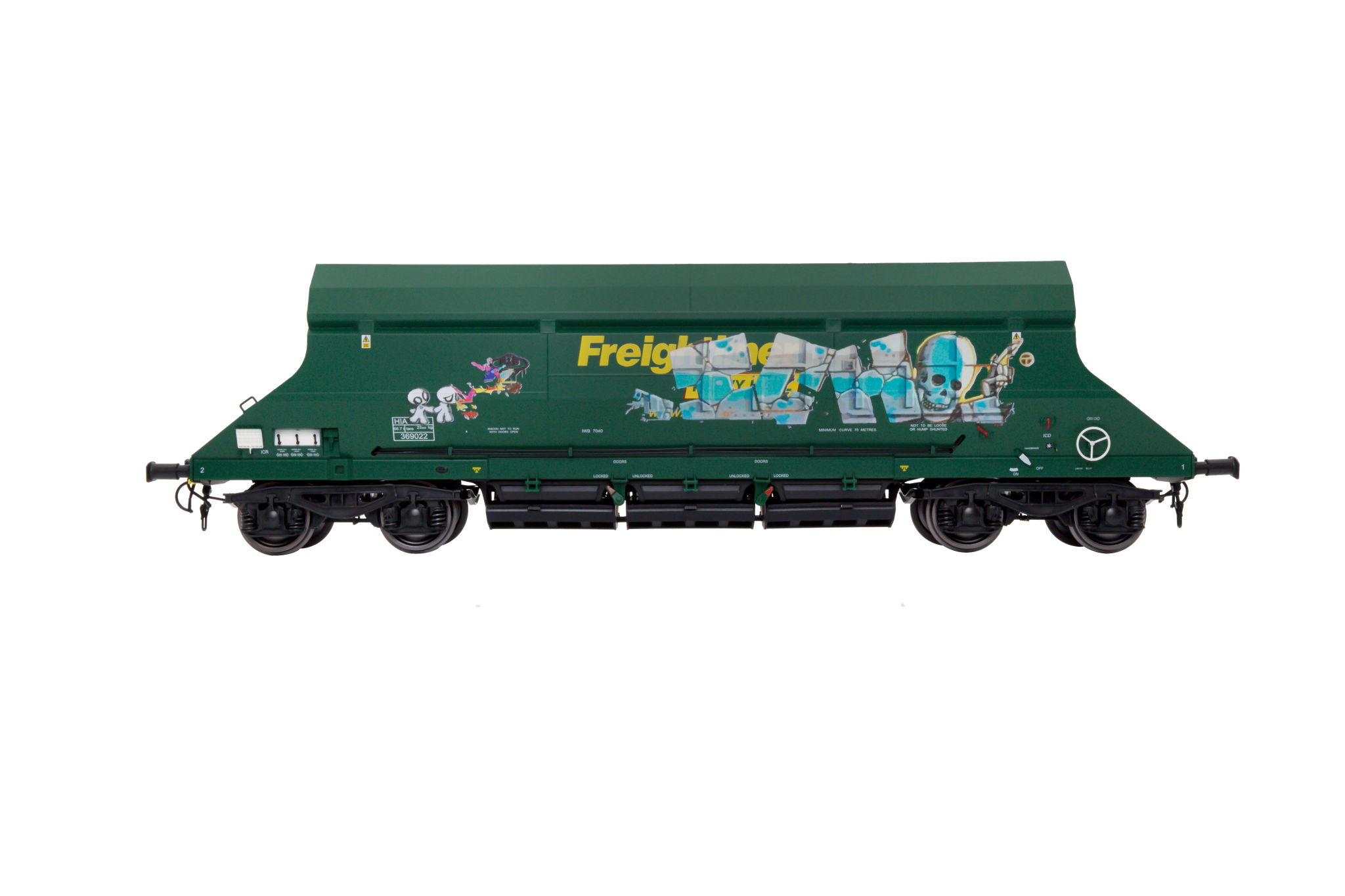 7F-026-002G1 O Gauge HIA Ftlnr Green Hvy Haul Limestone Hopper 369022 Graffiti