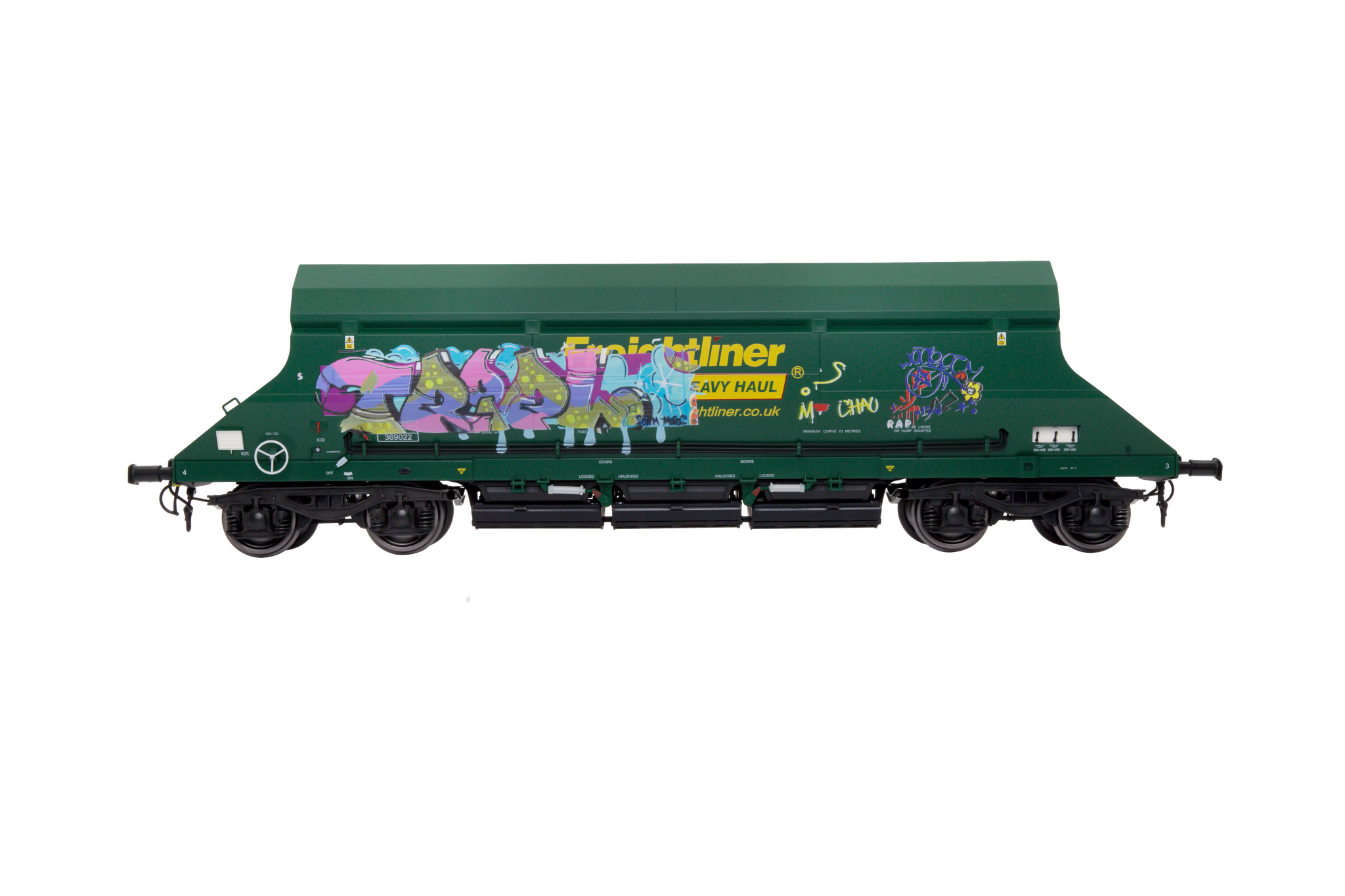 7F-026-002G1 O Gauge HIA Ftlnr Green Hvy Haul Limestone Hopper 369022 Graffiti