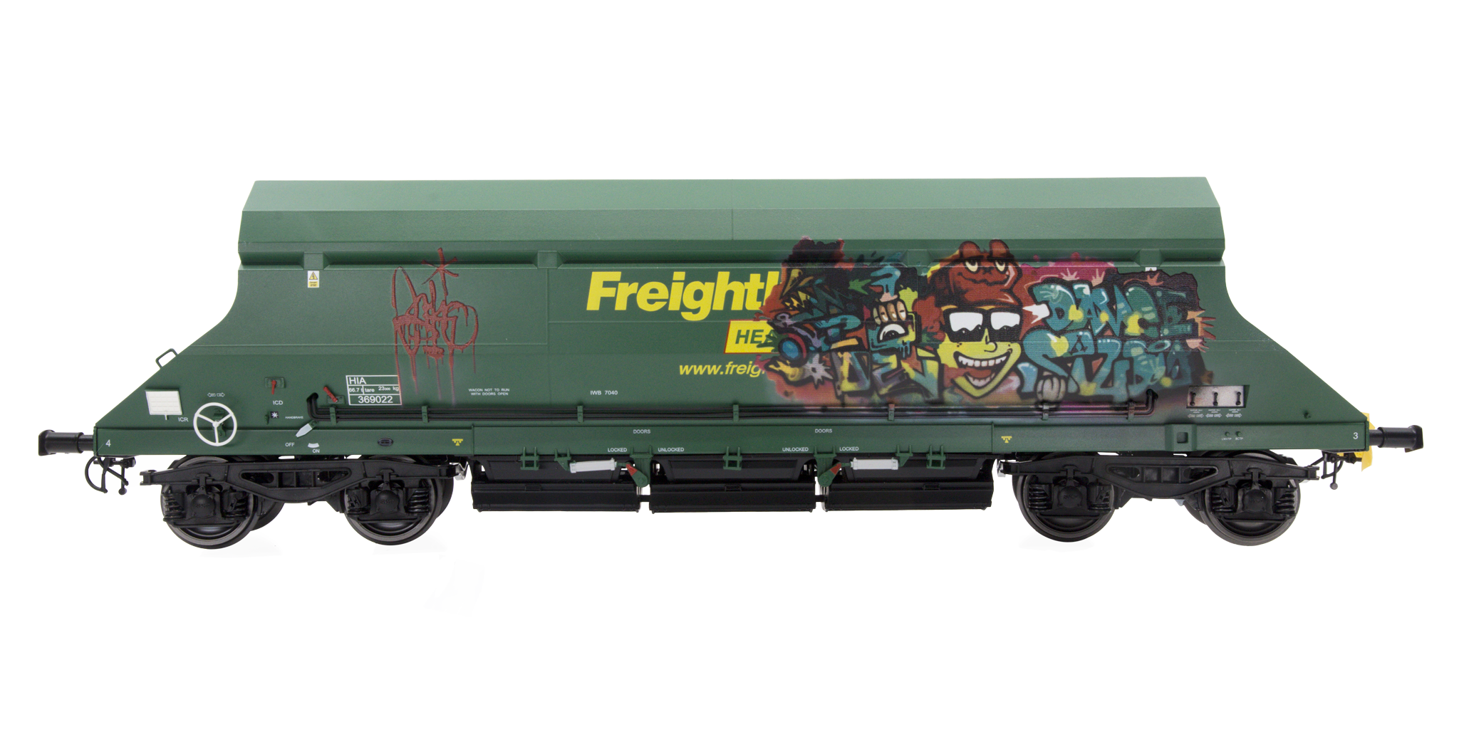 7F-026-002G O Gauge HIA Ftlnr Green Hvy Haul Limestone Hopper 369022 Graffiti