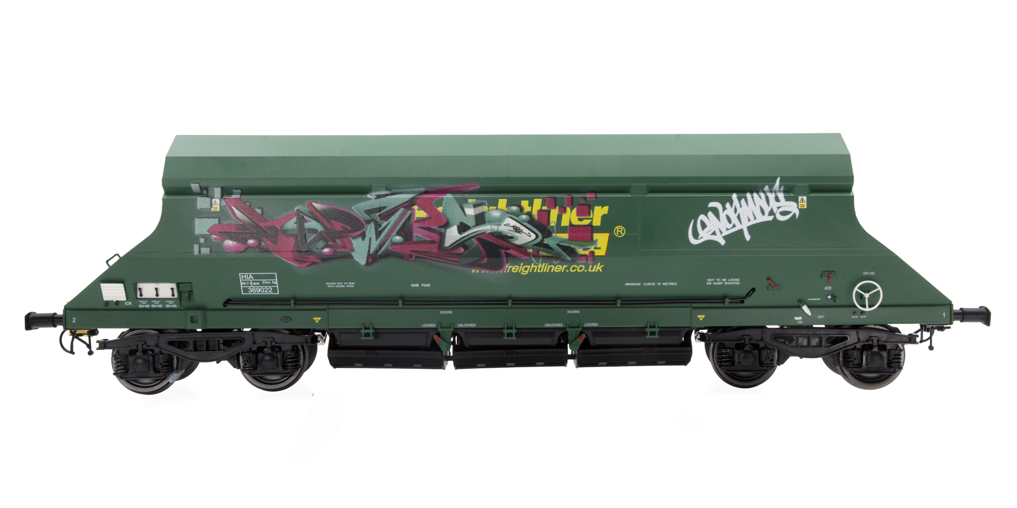7F-026-002G O Gauge HIA Ftlnr Green Hvy Haul Limestone Hopper 369022 Graffiti
