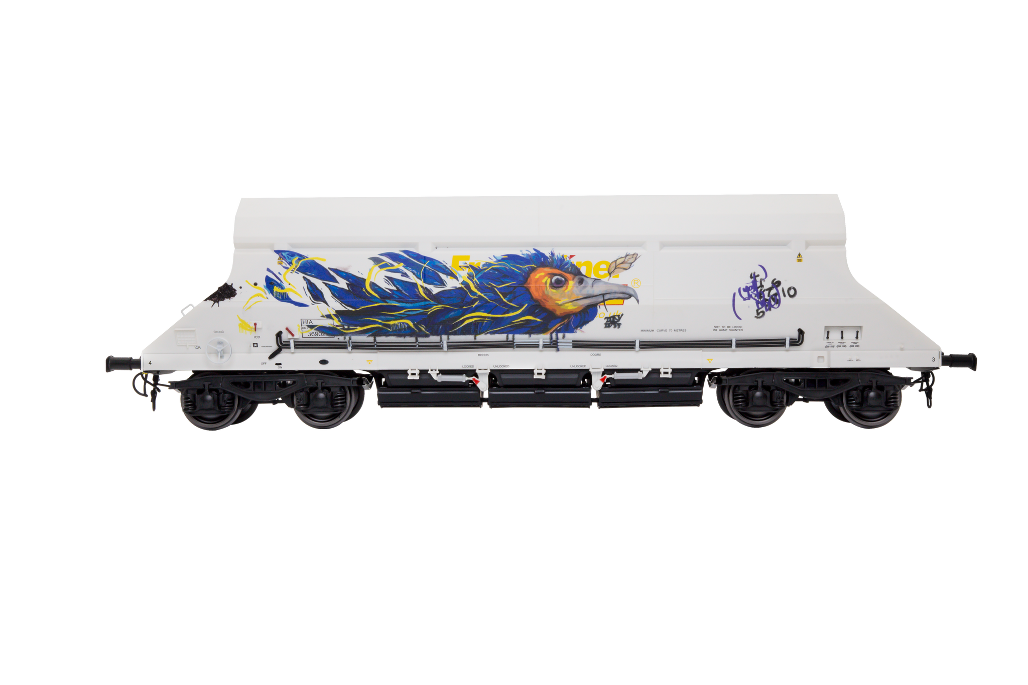 7F-026-003G1 O Gauge HIA Ftlnr White Hvy Haul Limestone Hopper 369027 Graffiti