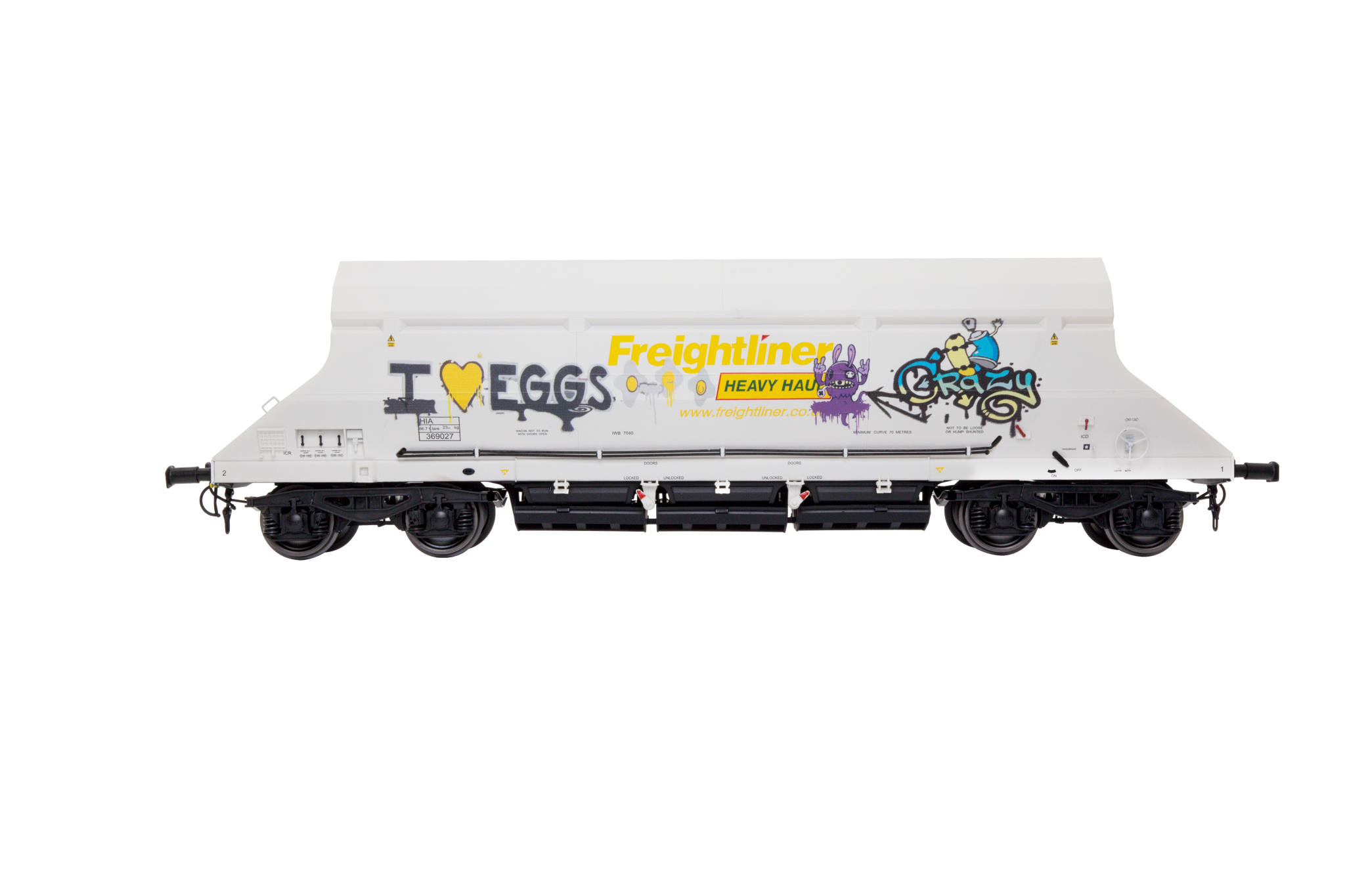 7F-026-003G1 O Gauge HIA Ftlnr White Hvy Haul Limestone Hopper 369027 Graffiti