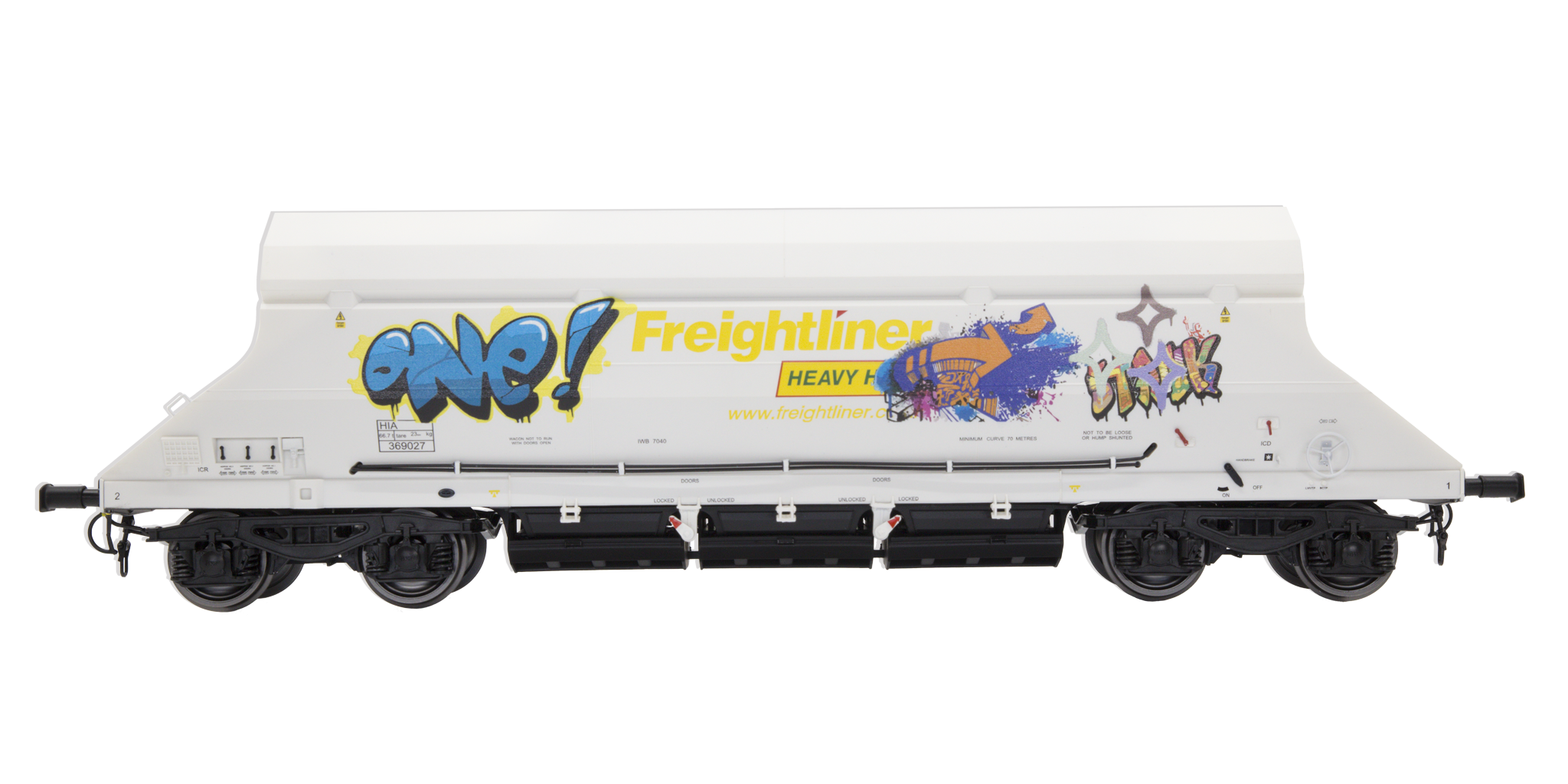 7F-026-003G O Gauge HIA Ftlnr White Hvy Haul Limestone Hopper 369027 Graffiti