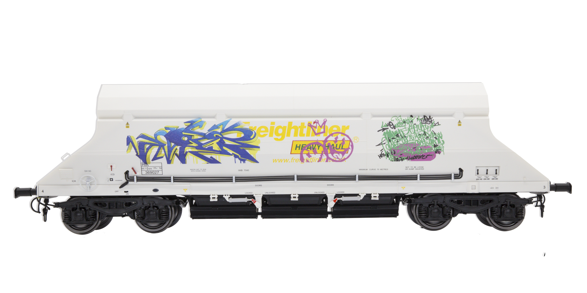 7F-026-003G O Gauge HIA Ftlnr White Hvy Haul Limestone Hopper 369027 Graffiti