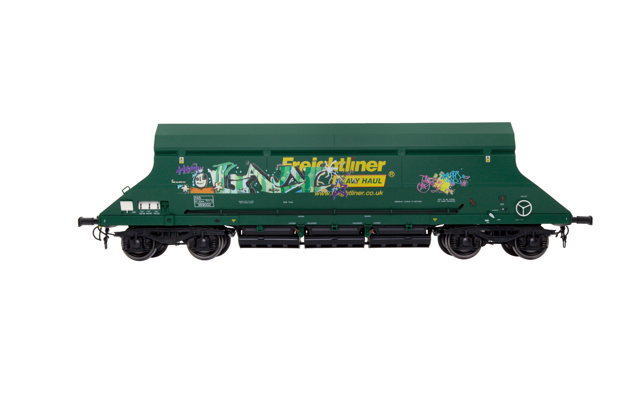 7F-026-005G1 O Gauge HIA Ftlnr Green Hvy Haul Limestone Hopper 369002 Graffiti
