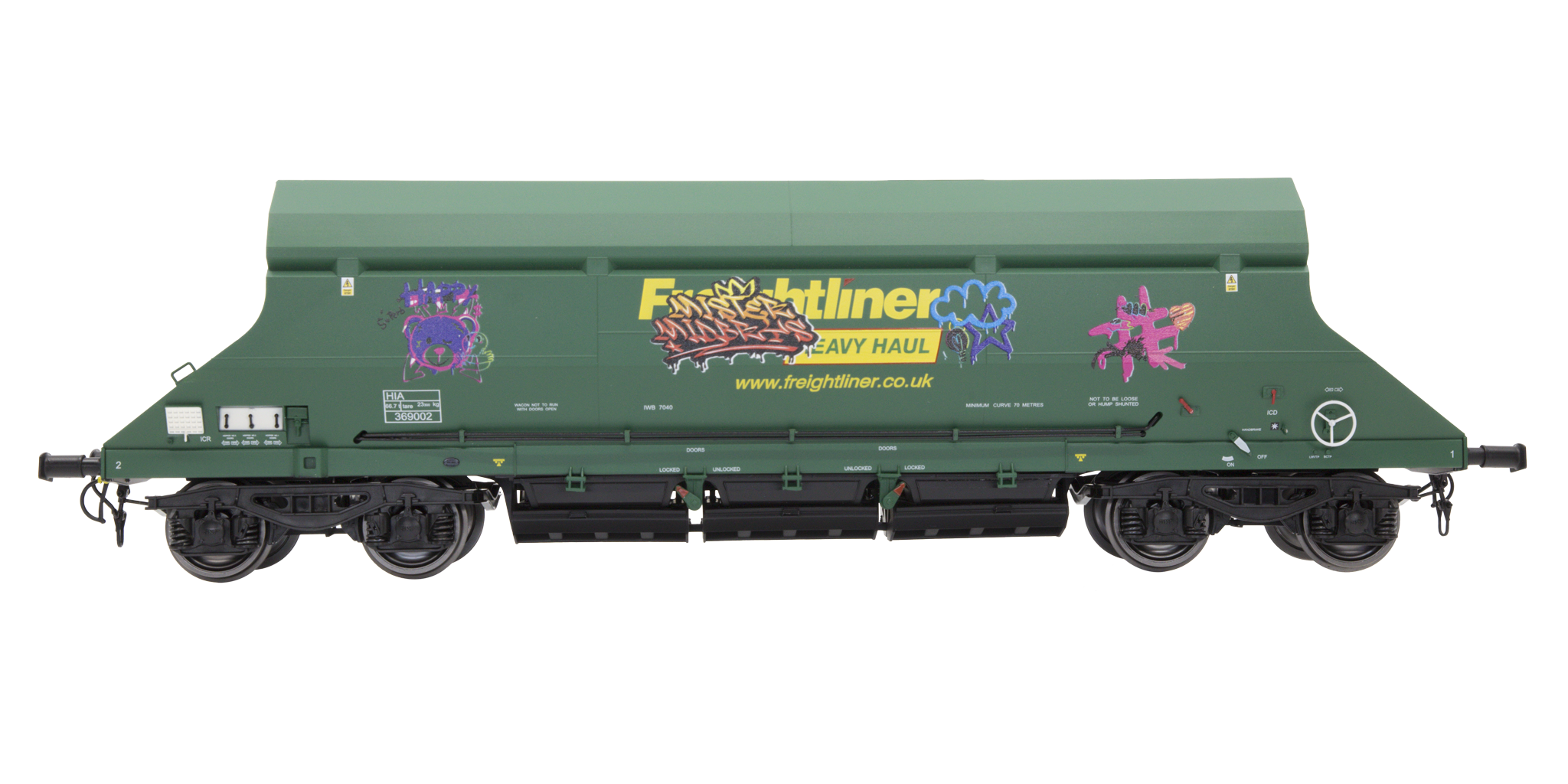7F-026-005G O Gauge HIA Ftlnr Green Hvy Haul Limestone Hopper 369002 Graffiti