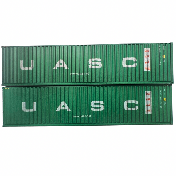 4F-028-226 OO Gauge 40ft High Cube C'tnr UASC Twin Pack Weathered– Dapol