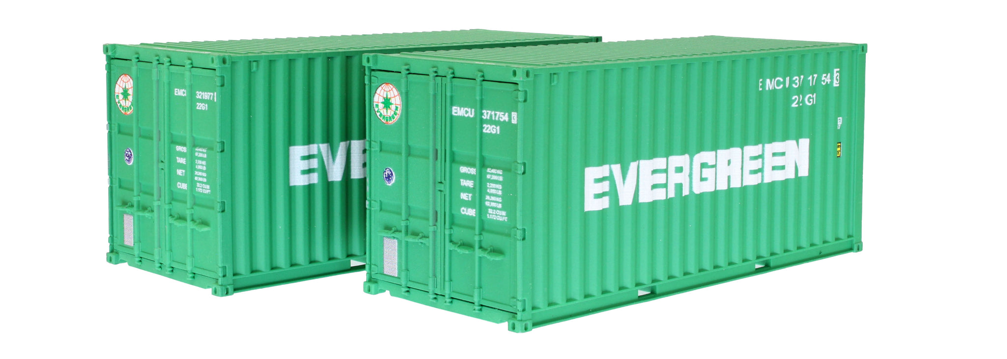 4F-028-055 OO Gauge Container 20FT Evergreen EMCU Twin Pack 7591 5 & 01151 3
